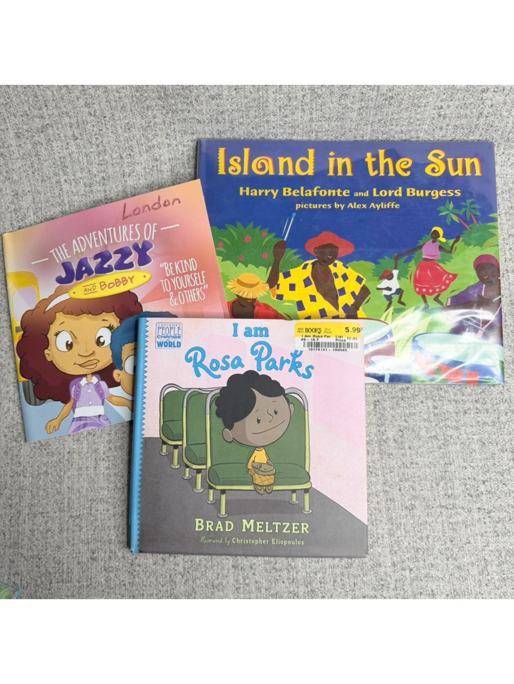 3 Children’s Books Rosa Parks Island in the Sun Jazzy Bobby Black History